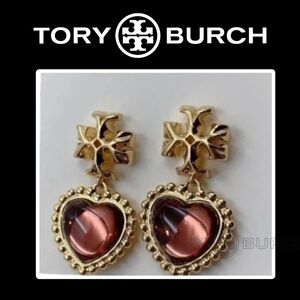NWT - Tory Burch Roxanne Gold & Pink Heart Dangle Earrings